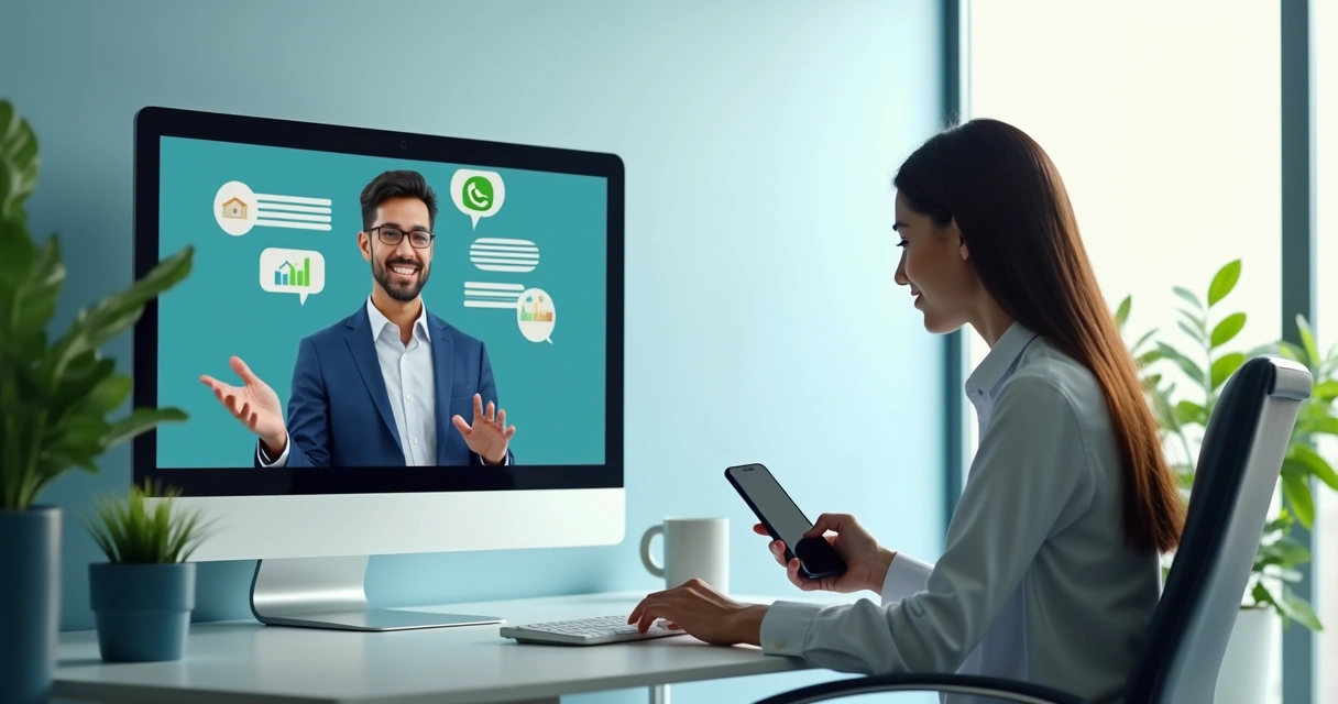 Agente virtual imobiliário conversando via aplicativo com cliente 