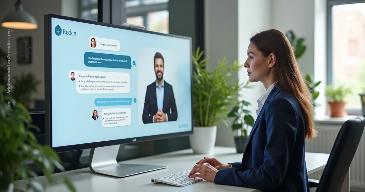Corretor ao lado de tela exibindo conversa automatizada com IA 