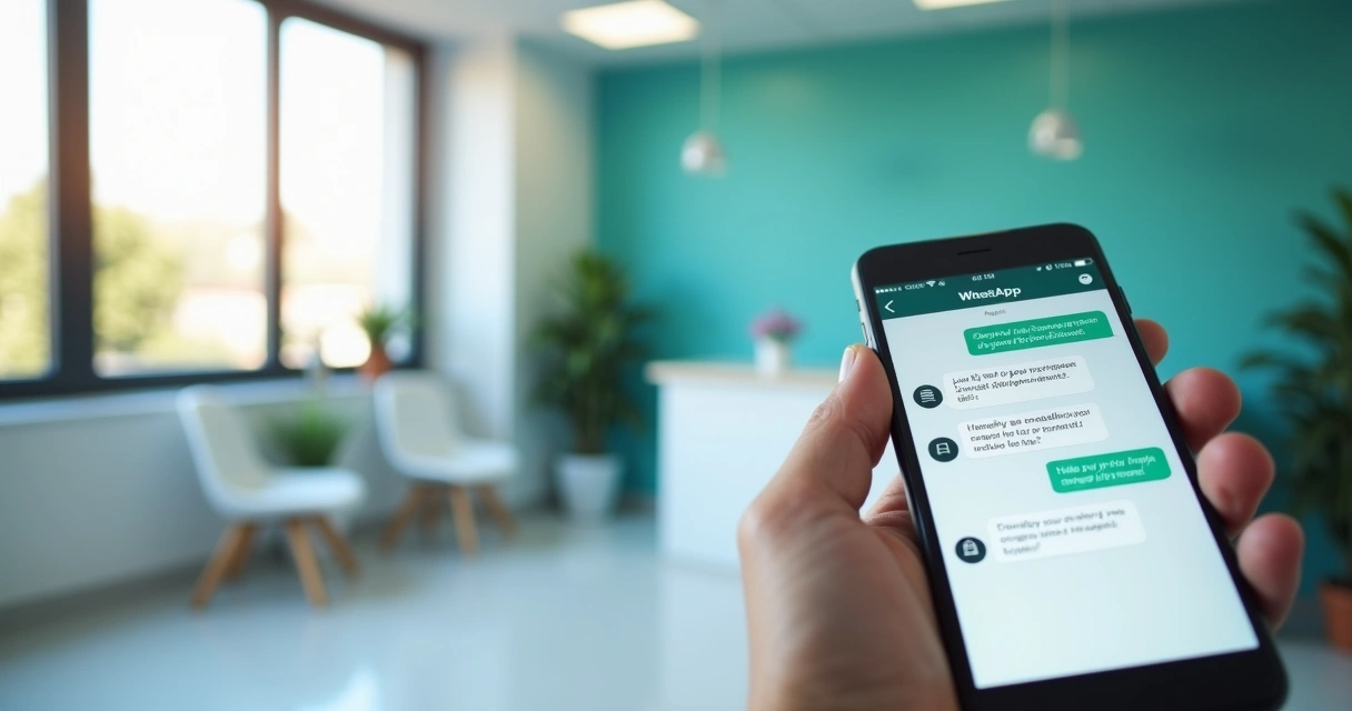 Tela de smartphone exibindo conversa automatizada no WhatsApp com agendamento de consulta odontológica 