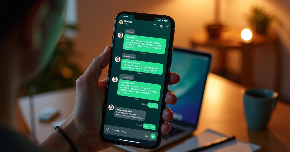 Tela de smartphone exibindo conversa de atendimento automatizado via WhatsApp durante a noite