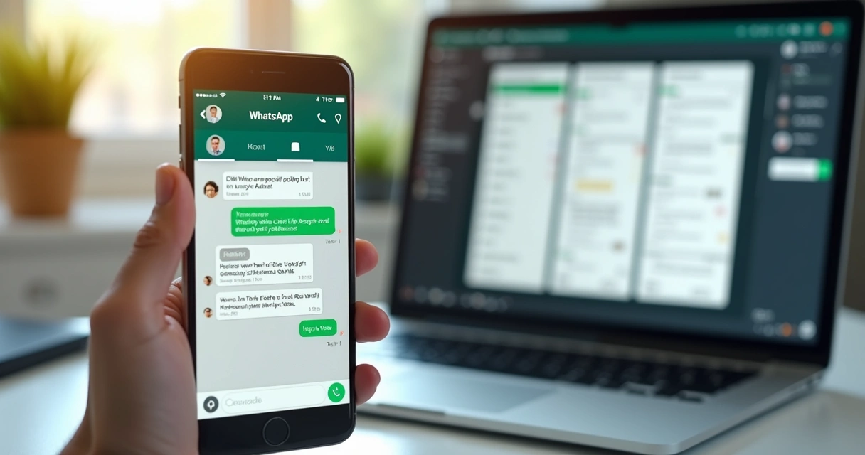Tela de smartphone exibindo conversa automatizada no WhatsApp com bot e integração de CRM 