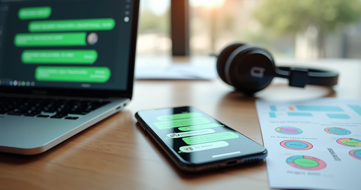 Celular exibindo conversa de atendimento automatizado no WhatsApp com mensagens personalizadas e interface moderna 