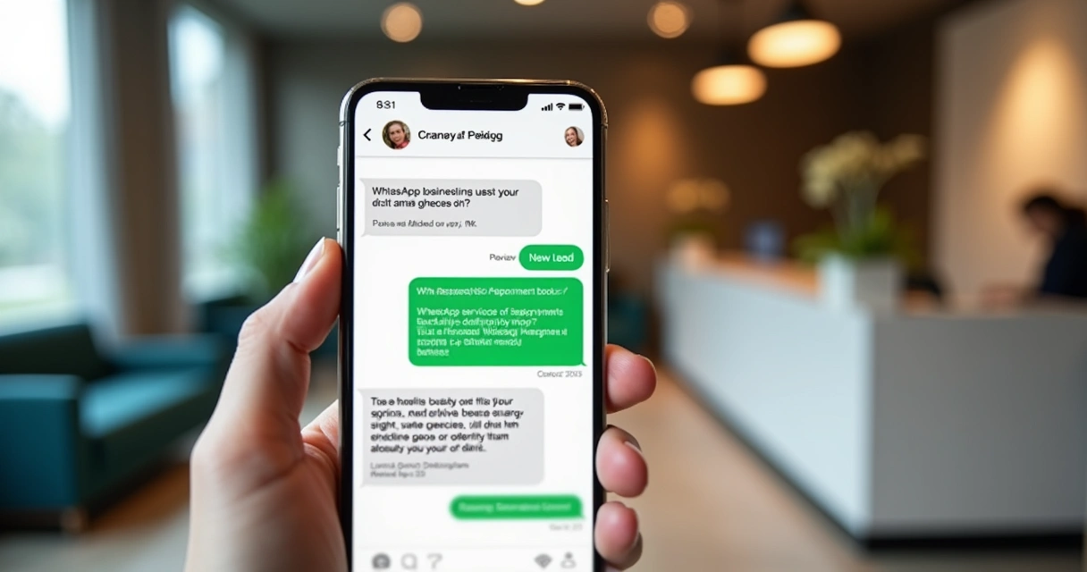 Atendente de clínica usando WhatsApp no computador 