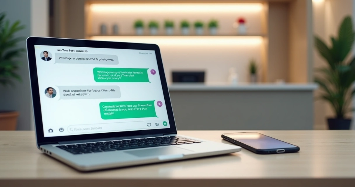 Atendimento de clínica odontológica no WhatsApp em notebook e celular 