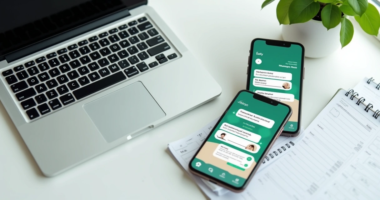 Atendimento de clínica odontológica no WhatsApp em notebook e celular