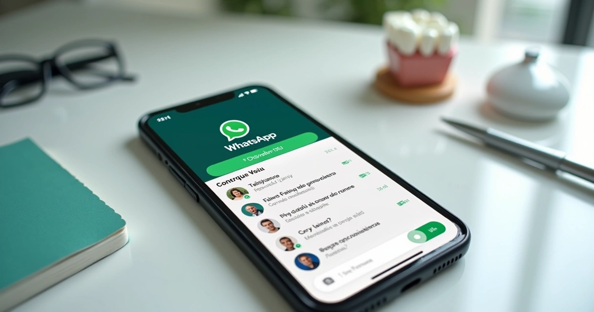 Tela de WhatsApp com agendamento odontológico em smartphone 