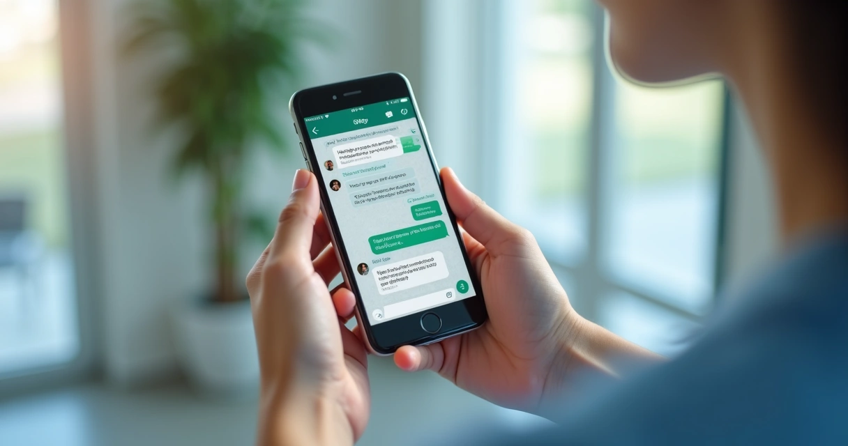 Assistente virtual no WhatsApp conversa com paciente em clínica, celular e recepção ao fundo
