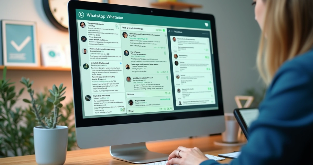 Atendente respondendo a mensagens de condomínios no WhatsApp no computador 