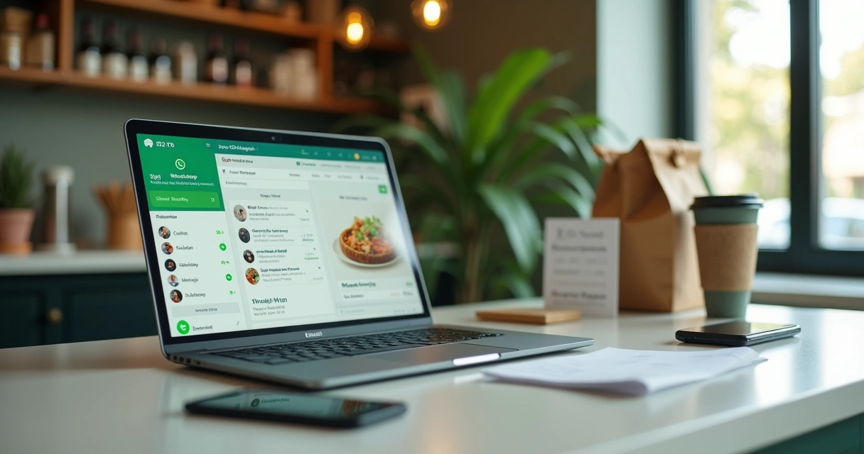Atendimento de delivery no WhatsApp Web em notebook 