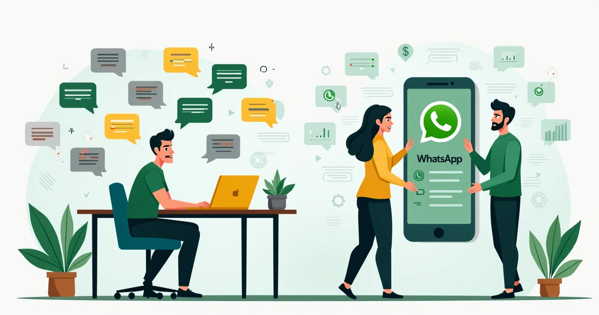 Ilustração de equipe de atendimento usando IA no WhatsApp em empresa 