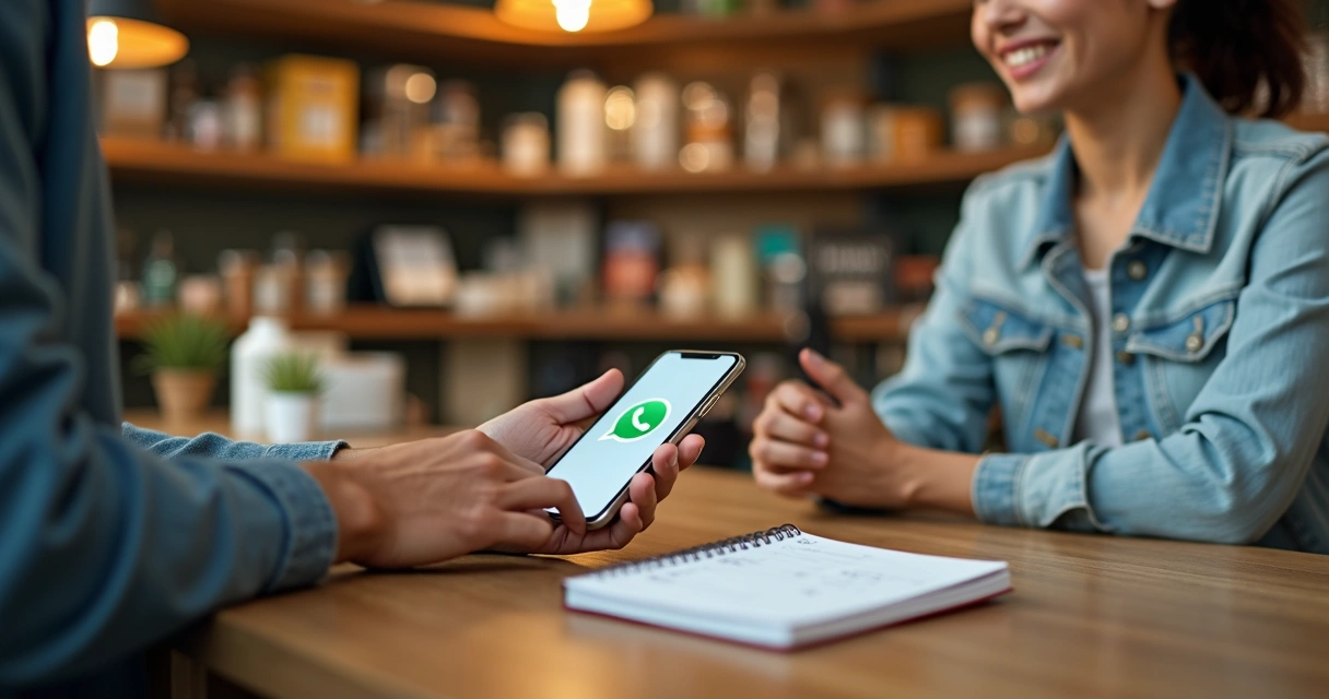 Atendimento de loja pelo WhatsApp em balcão comercial 