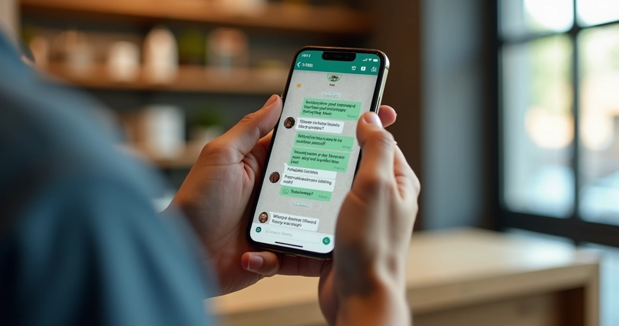 Vendedor conversando com cliente pelo WhatsApp no celular 