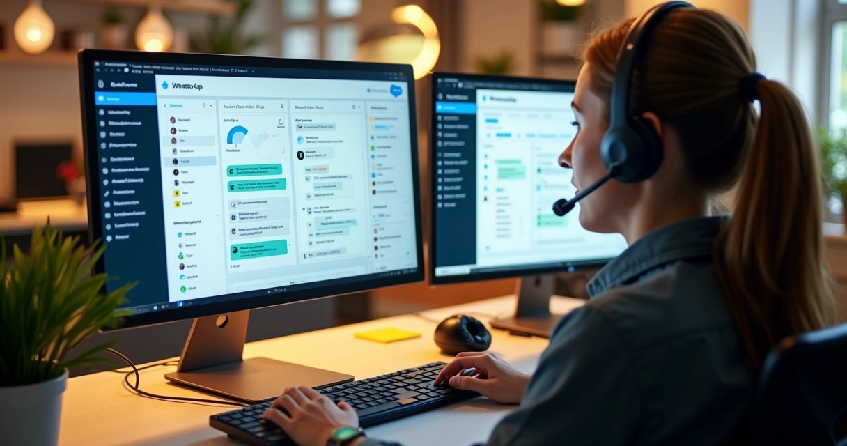 Agente usando Salesforce com conversa de WhatsApp aberta 