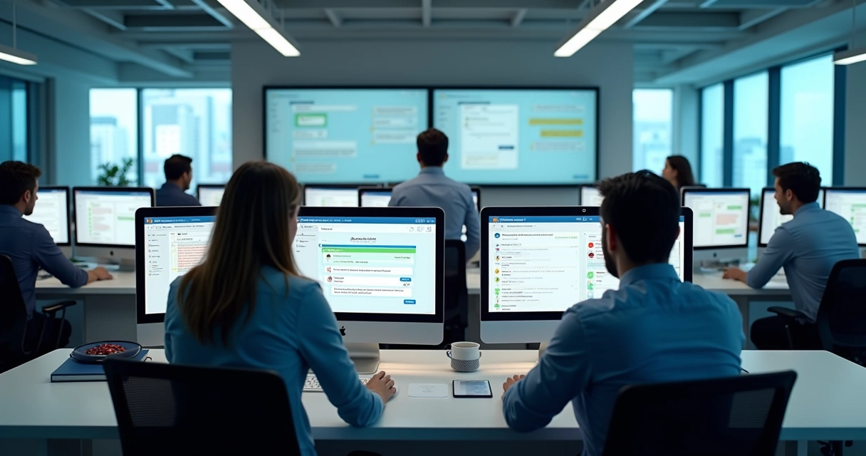 Equipe comercial acompanhando leads no WhatsApp em tempo real