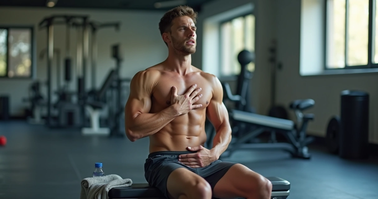Athlete seated after training practicing slow breathing 
