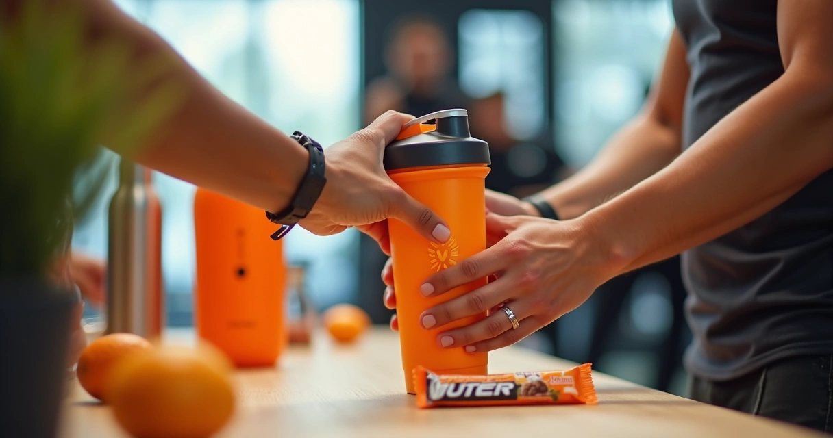Participante recebendo brinde fitness em ativação sensorial