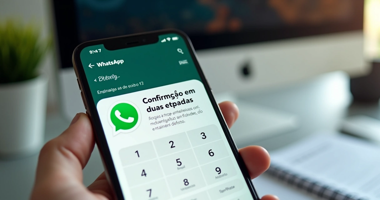 Tela do WhatsApp mostrando ativação de confirmação em duas etapas, com destaque para o campo de cadastro do PIN e do e-mail. 