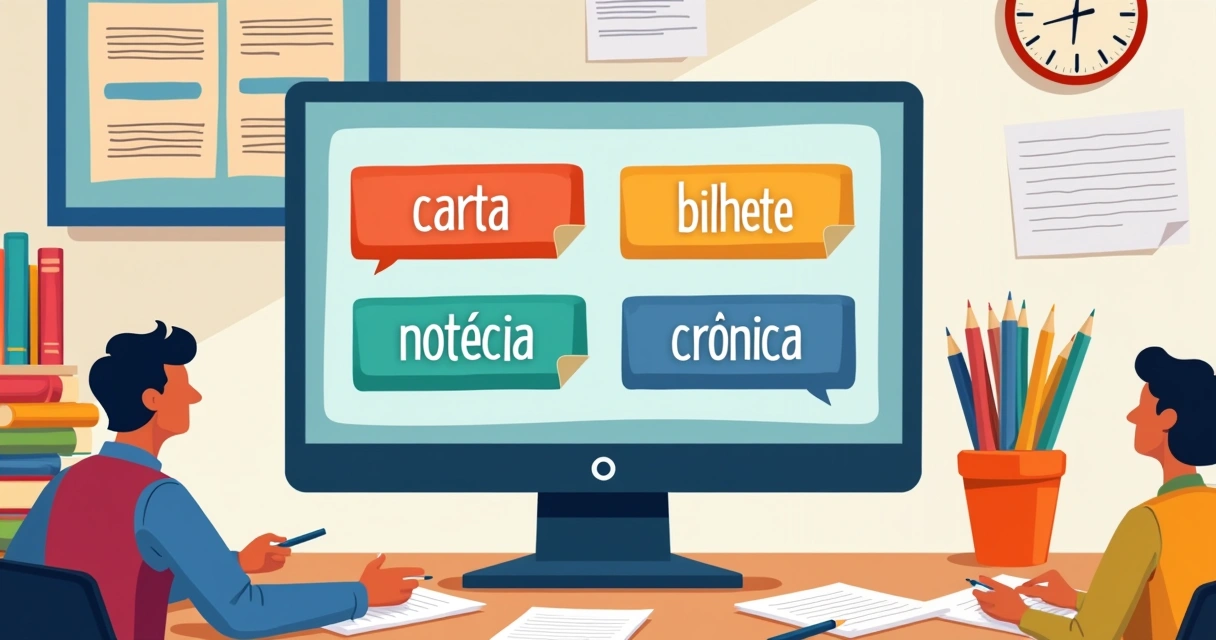 Tela de computador com sugestões de gêneros textuais 