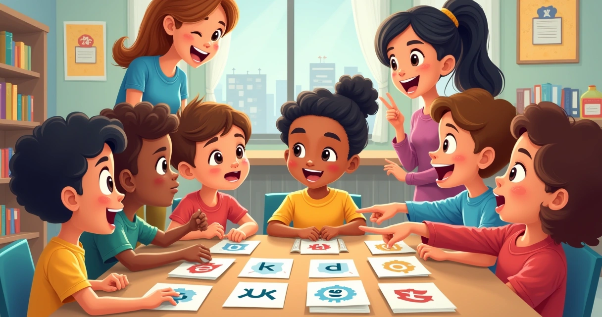 Alunos de escola pública participando de jogo com listas 