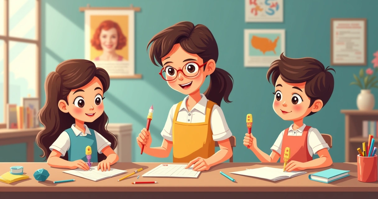 Crianças e professores criando fantasias de personagens clássicos de filmes antigos 