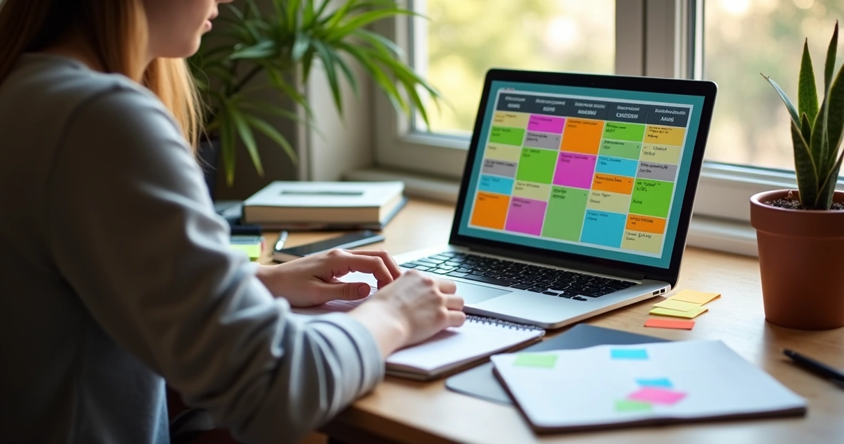 Estudante com notebook cumprindo tarefas de curso online 