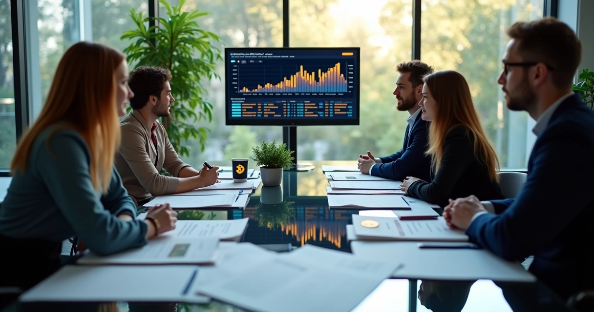 Equipe empresarial analisando ativos digitais no escritório 