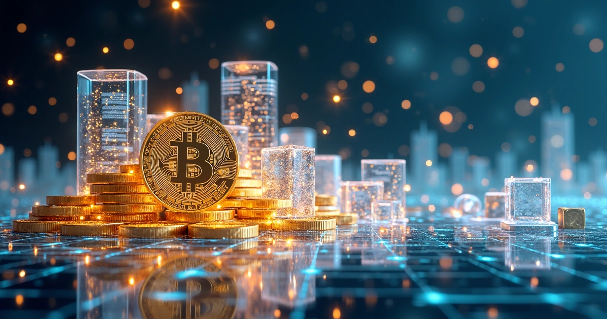 Representação visual de tokens digitais e ativos tradicionais fragmentados