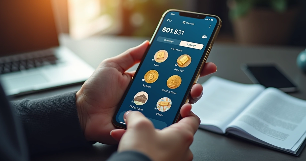 Pessoa olhando para celular com tela exibindo tokens de ativos variados 