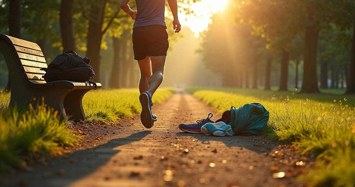 Atleta amador treinando em um parque com equipamentos esportivos 