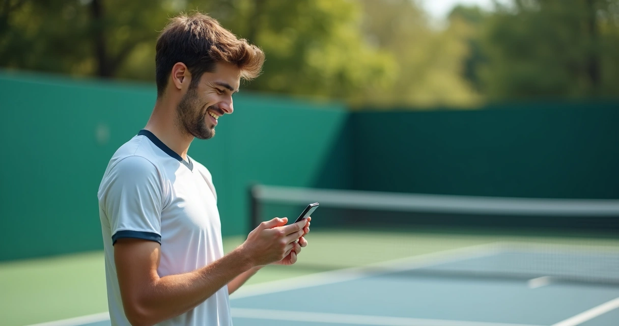 Atleta recebendo notificação no celular de restrição em torneio esportivo