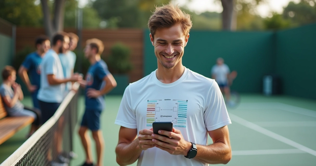 Pessoa mexendo no celular, recebendo notificação de simulação de resultado em torneio 