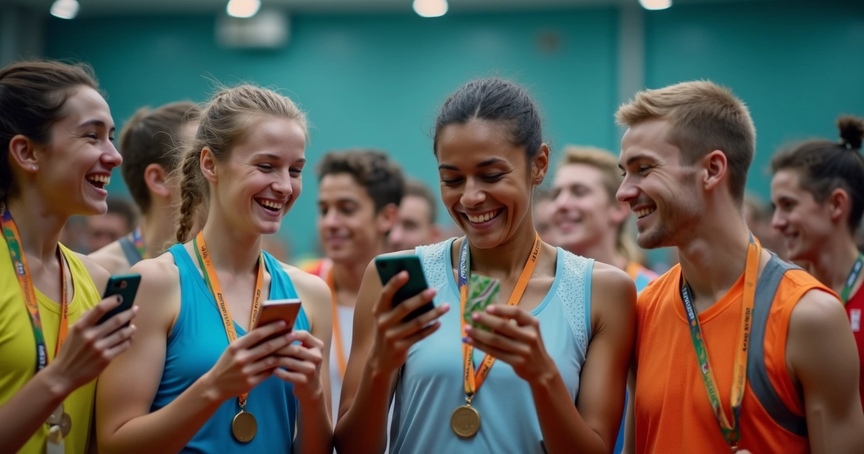 Atletas comemorando vitória em grupo de WhatsApp 