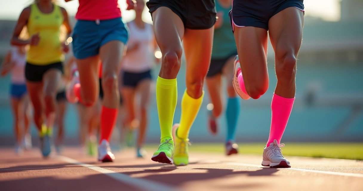 Atletas correndo usando meias elásticas esportivas 