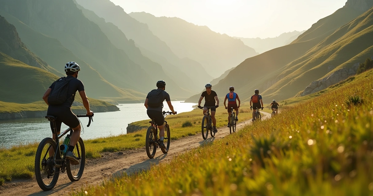 Atletas praticando diferentes esportes de resistência em cenário natural 