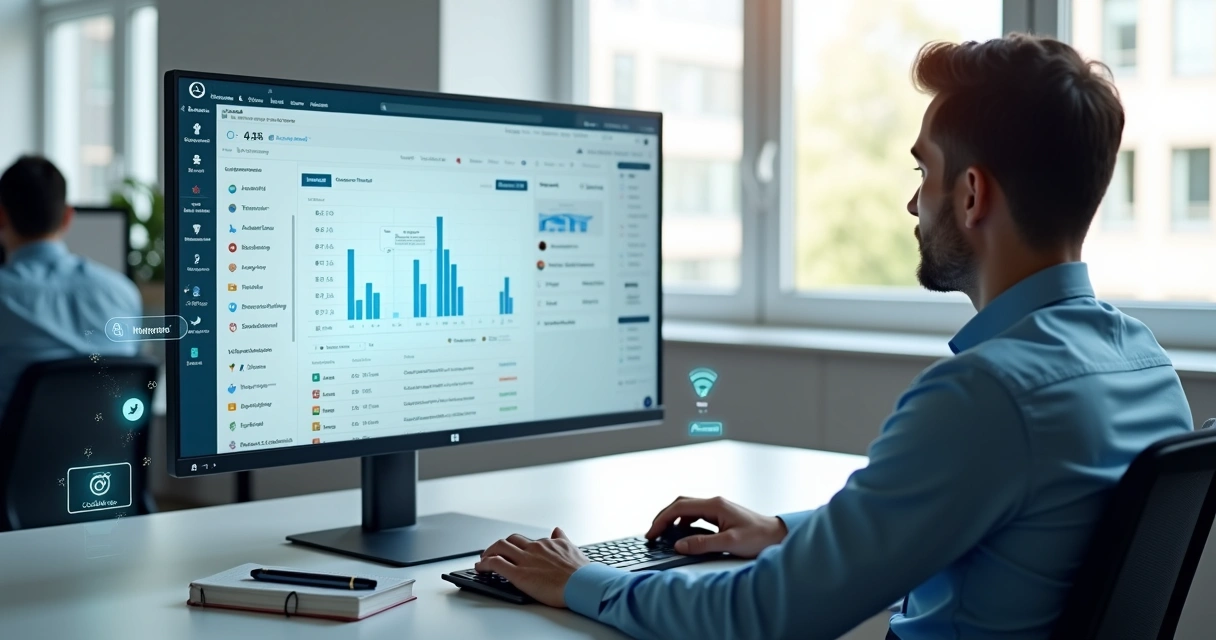 Recrutadora analisando currículos em um sistema ATS com destaque para lista de candidatos na tela 