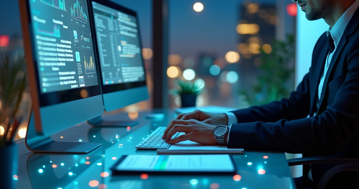 Profissional atualizando sistemas digitais empresariais 