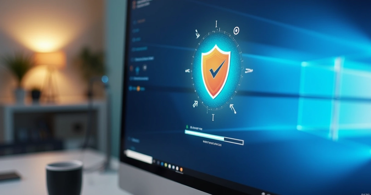 Computador mostrando atualização automática de antivírus
