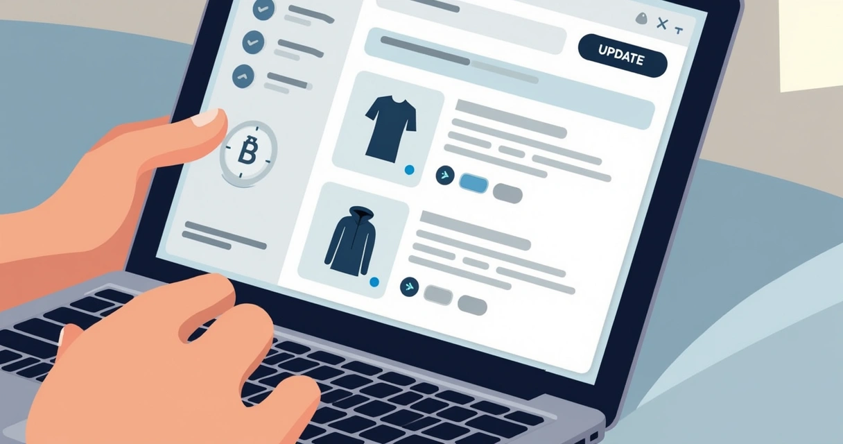 Aluno editando catálogo digital em notebook, destaque para botão atualizar 