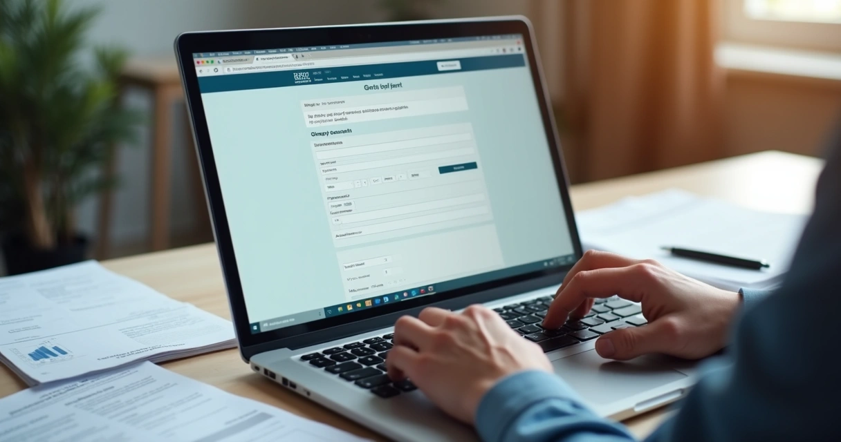 Pessoa preenchendo dados em um formulário bancário no notebook 