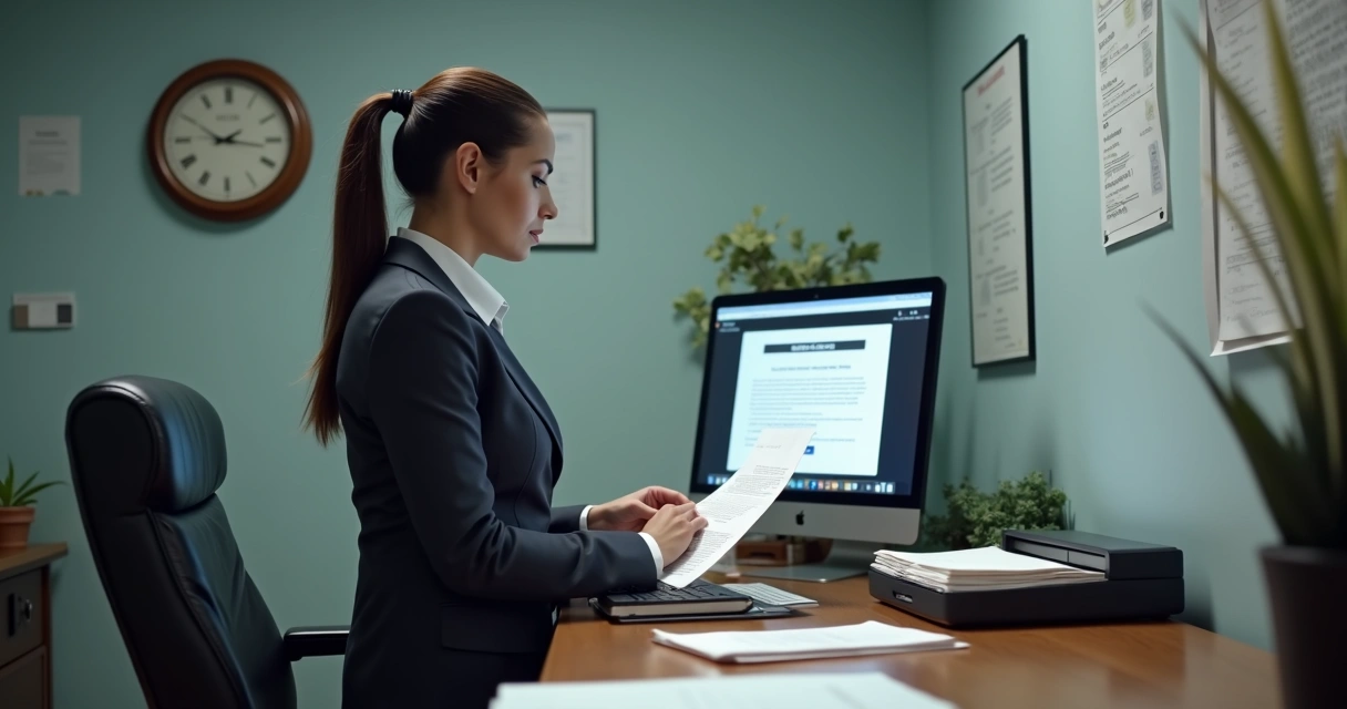 Empresária escaneando documentos para atualização no portal 