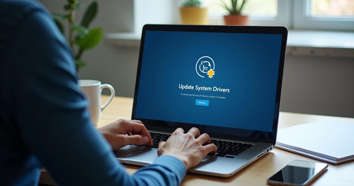 Pessoa atualizando drivers em notebook no Windows 