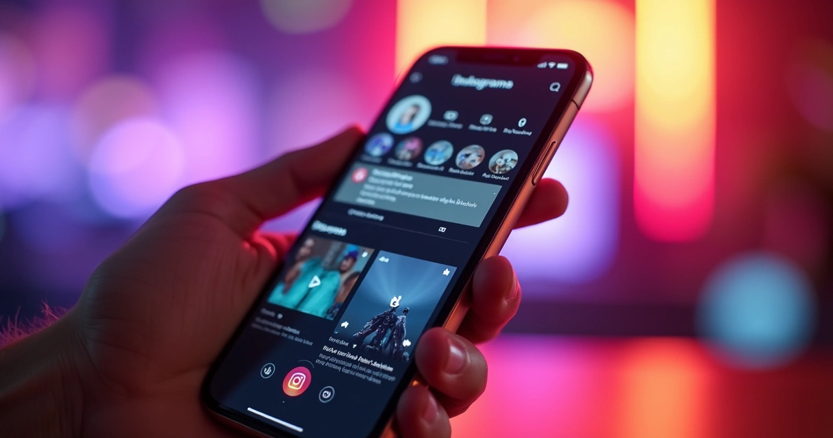 Celular exibindo tela do Instagram com novas funções como repostagem e feed personalizado 