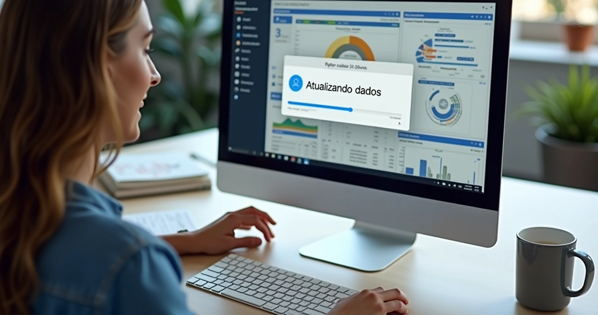 Profissional atualizando dados em dashboard de Power BI 
