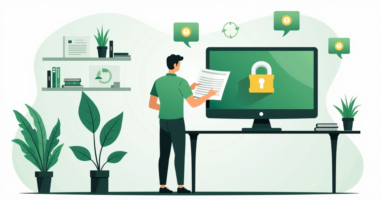 Técnico atualizando software de segurança com cadeado na tela 
