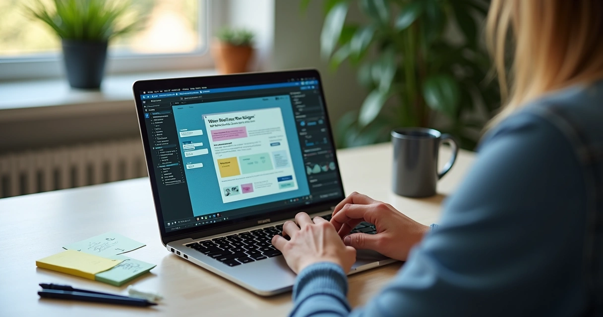 Profissional atualizando site em notebook