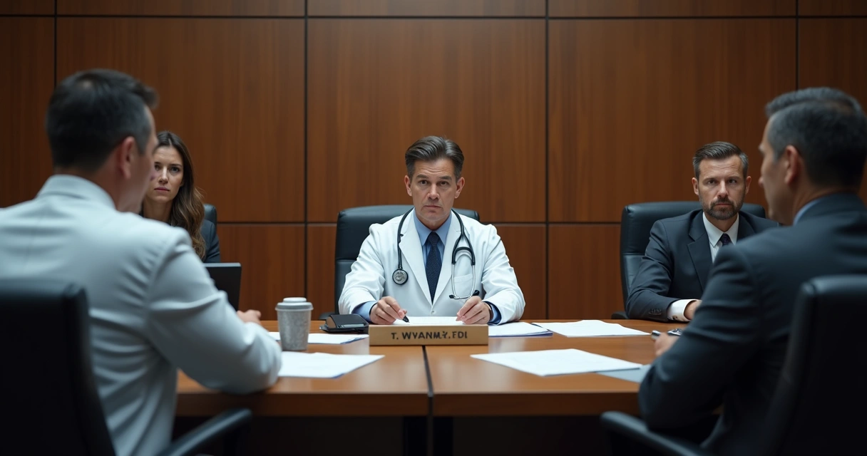 Médico e representante jurídico em audiência de defesa de processo CRM 