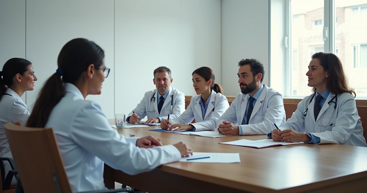 Audiência em sala de CRM com médicos e advogados reunidos