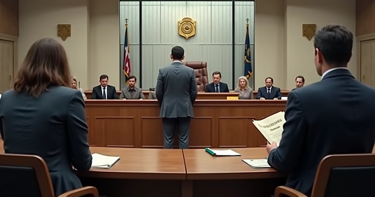 Juiz e família em sala de audiência para liberação de saldo bancário