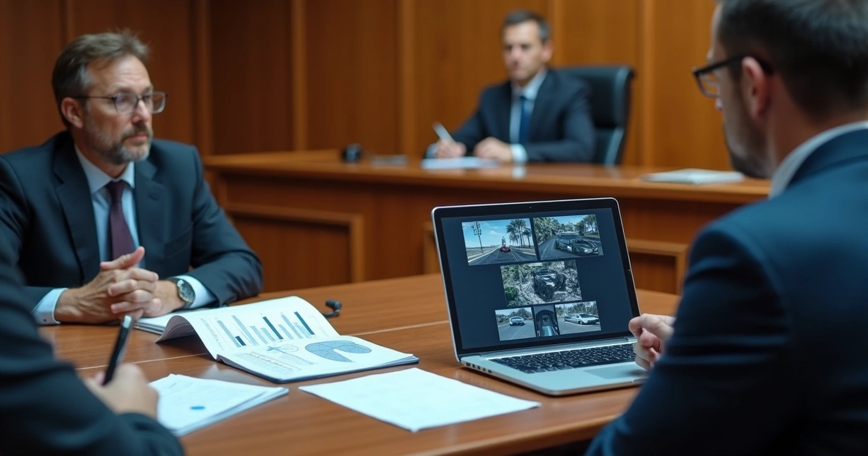 Perito de trânsito apresenta laudo técnico durante audiência judicial. 