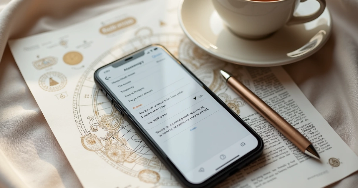 Celular com áudio de consulta astrológica e mapa impresso ao lado